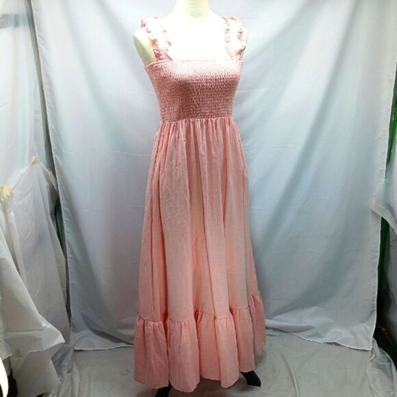 Easy Love Pink Blush Smocked Maxi Dress Woman Medium Flowing With Pockets....... - Picture 1 of 12